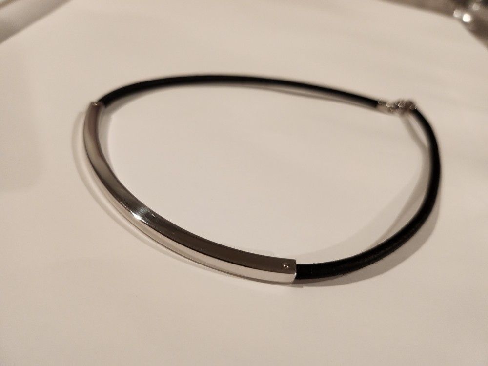 Black Leather/Sterling Silver Bar Necklace