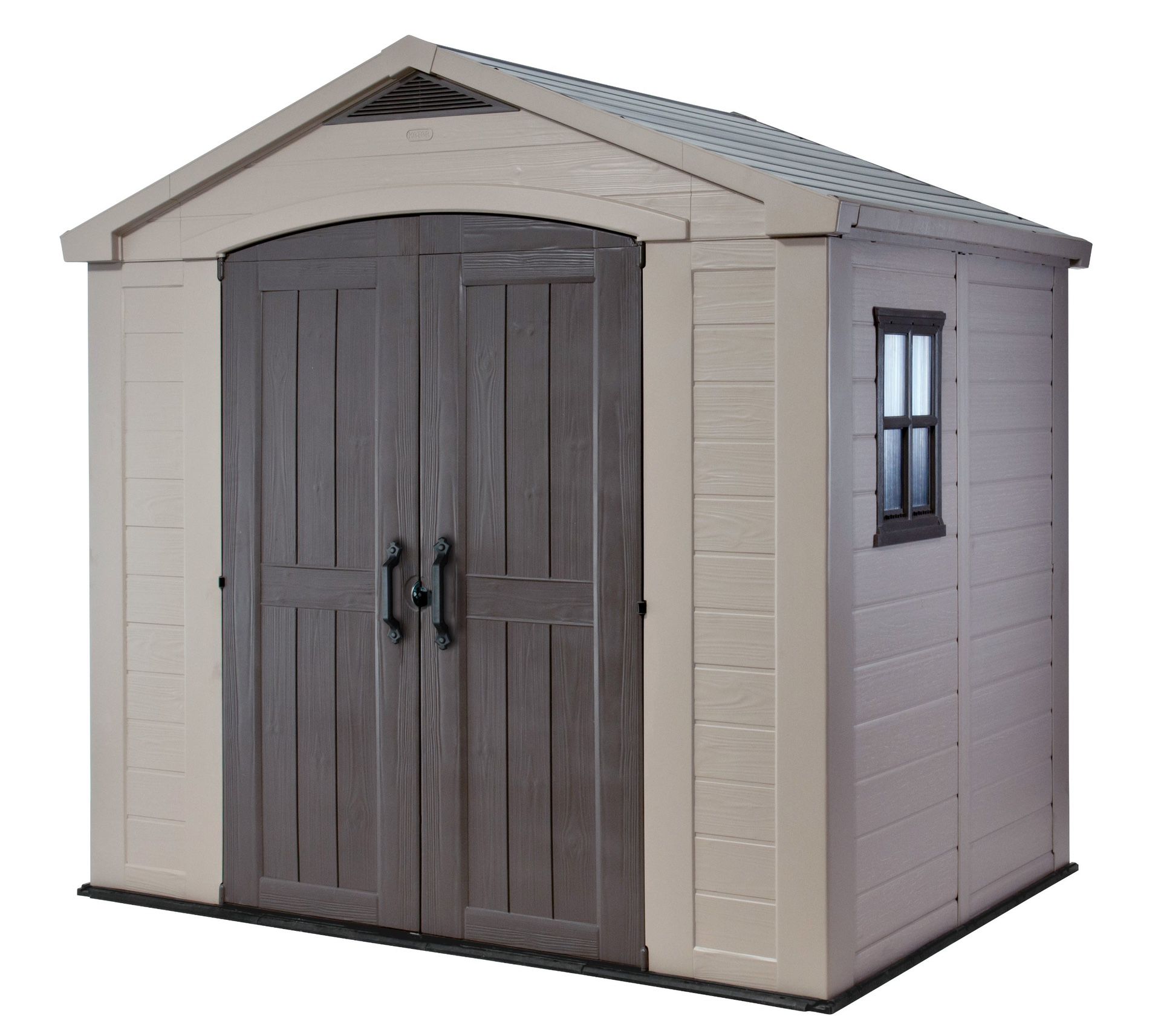New in box Keter Factor 8x6 Large Resin Outdoor Storage Shed for Patio Furniture