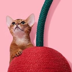 VETRESKA Cherry Cat Scratching Post, 22.64" Tall Cat Scratcher with Jute Rope Ball, Vertical Cat Scratch Post Claw Scratchers for Indoor Cats, Kitten 