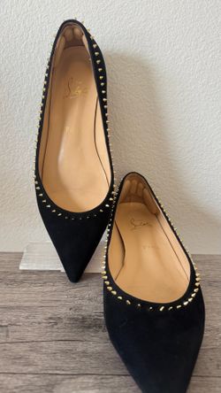 Christian Louboutin Studded Suede Flats Size 41 (Fits 8.5-10) Red Bottom Shoes