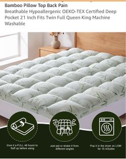 WQSPRING memory foam bamboo mattress topper 3” king