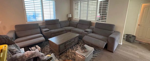 Large Gray Fabric Reclining Sectional Sofa