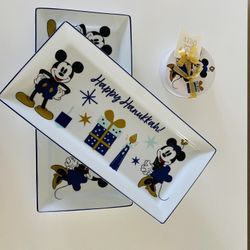BRAND NEW Disney Hanukkah Bundle – 14” Mickey & Minnie Collection Glass Tray + 4 Coasters + 12 light candles 