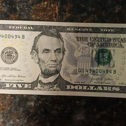 Rare/ Error $5  Note Serial Number Is RADAR
