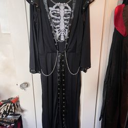 Crypt Master Adult Skeleton Reaper Black Robe Halloween Costume L
