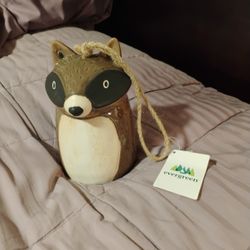 Raccoon Wind Chime 7" - Woodland Animal Ceramic Garden Bell