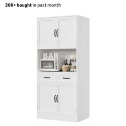 Kitchen Pantry Storage Cabinet, Modern Kitchen Hutch Bar Cabinet with Microwave Stand, Wood Buffet Sideboard with Hutch, Cupboard with Drawers, Shelve