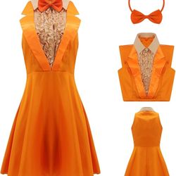 Dumb Blue Dumber Orange Costume Dress Womens Harry and Lloyd Cosplay Costume with Bowtie 80s Party Dress
