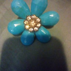 Turquoise And Rhinestone Cocktail Ring