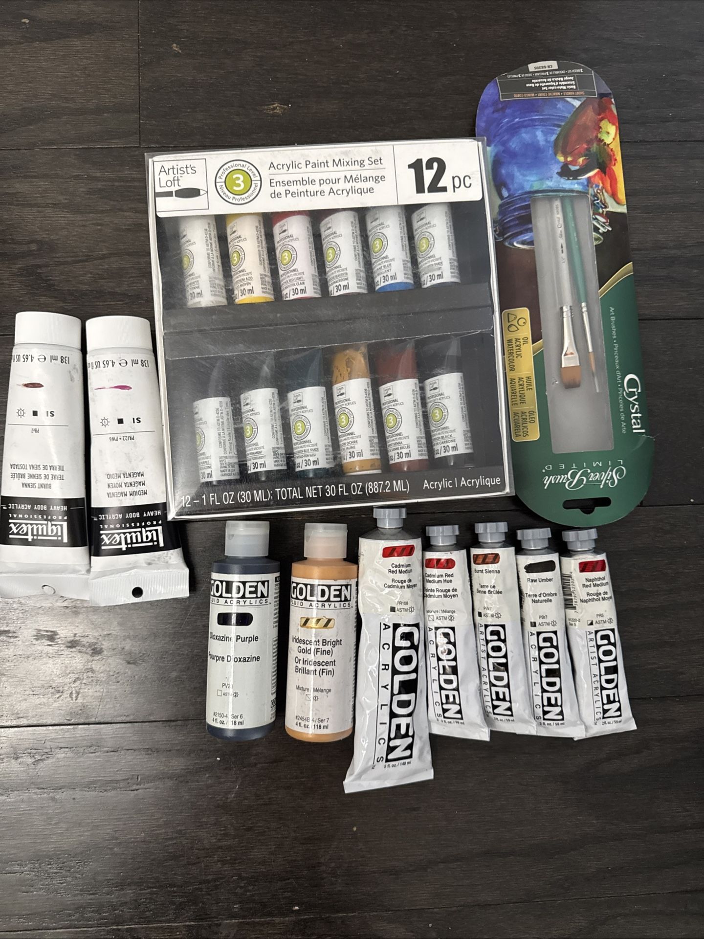 12 Pc Acrylic Paint Set/golden Paint /paint Brushes