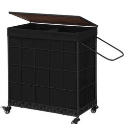 Brand New Durable Laundry Hamper with Removable Liner Bag, Heavy Duty Wheels, Wood Lid and Metal Handle