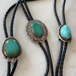 Three Turquoise Bo Lo Ties From New Mexico Old Pawn 