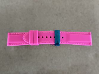New 24mm Quick Release Pin Watch Band Strap Hot Pink White Stitches Silicone Stainless Steel Deployment Buckle