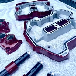 Harley M8 RED lower Rocker Box, Tappet Blocks, Push Rod Tubes & Collars