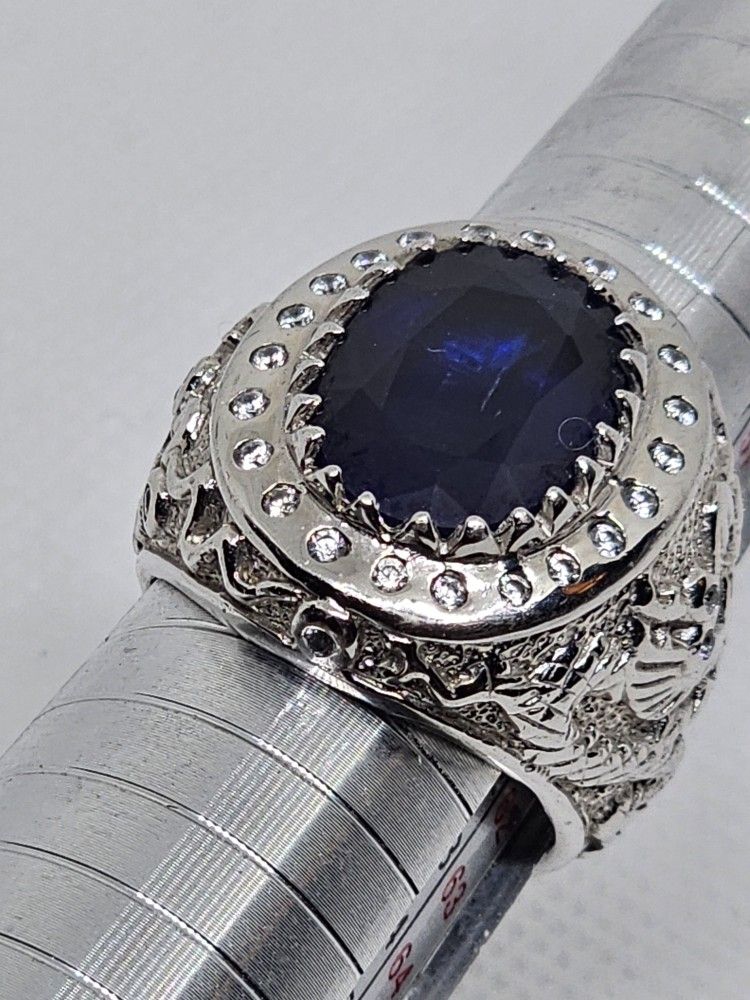Blue Sapphire Dragon Ring Mens 925 Sterling Silver 