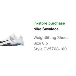 MEN SIZE 8.5 NIKE SAVALEOS WEIGHTLIFTING SHOES CV5708 100 White Black