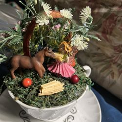 TEACUP FAIRY GARDEN.  HANDMADE.  One Of A Kind.