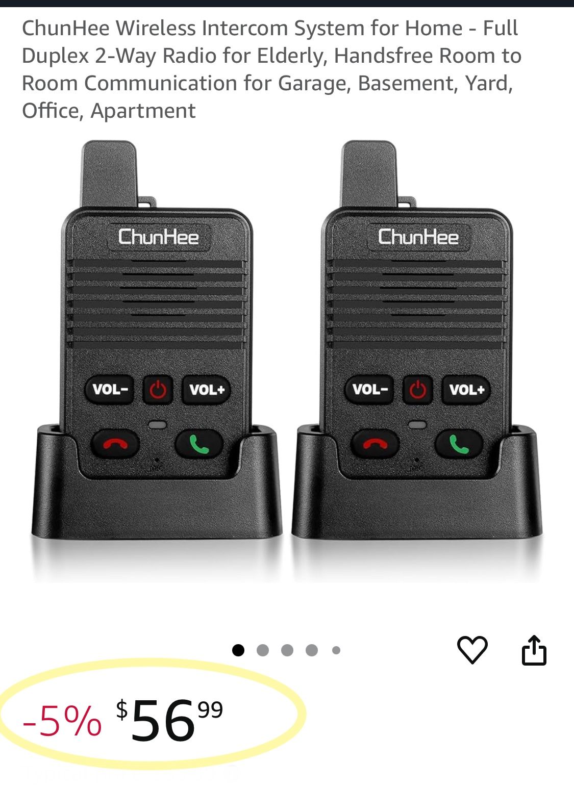 Wireless Intercom System for Home - Full Duplex 2-Way Radio for Elderly, Handsfree Room to Room Communication for Garage, Basement, Yard, Office, Apar