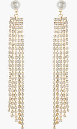 NORDSTROM RACK Imitation Pearl & Cubic Zirconia Fringe Drop Earring 