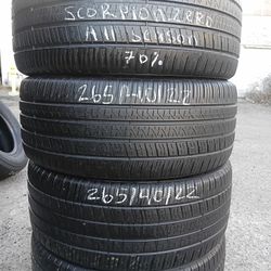 1 Set Of 4 265 / 40 / R22 With 70% Of Tread Or Life.Pirelli Zero