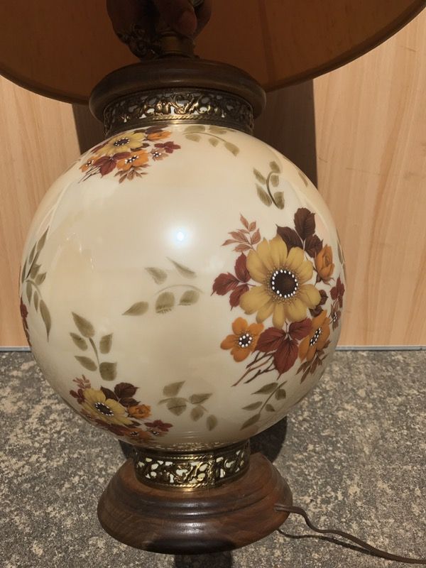 Vintage Lamp with painted floral glass