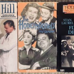 3 Vintage Comedy VHS Tapes, Laurel & Hardy, Benny Hill And Honeymooners