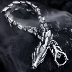 Sterling Silver Retro Dragon Link Bracelet for Men or Women