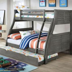 Brand New Grey Twin Over Full Bunk Bed (Trundle Sold Separately)