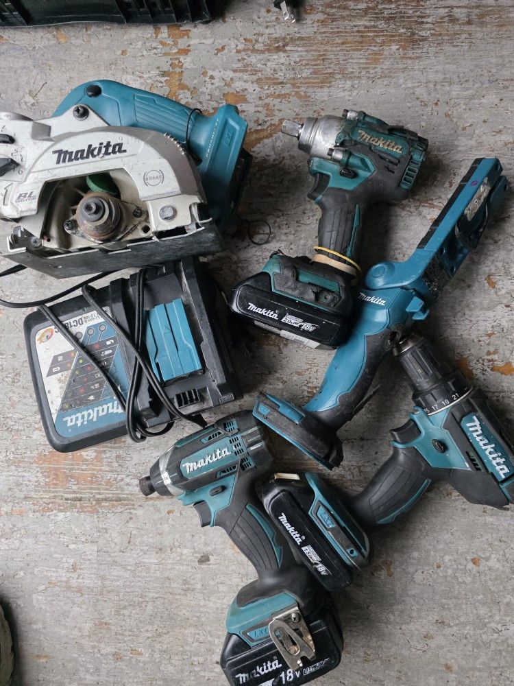 Makita 18v Set 5 Tools 3 Batteries 1 Charger