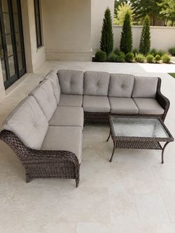 New Outdoor Patio Sectional Sofa Set with Glass Coffee Table – $499.99