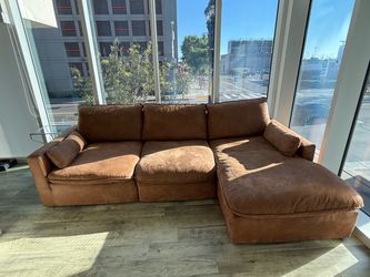 Brown Suede Sectional Sofa with Chaise