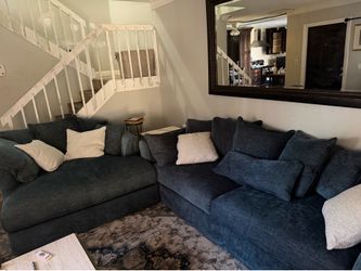 Blue/Gray Chenille Sectional Sofa Set