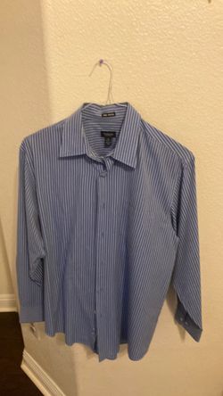 Men's Blue Striped Button-Down Dress Shirt