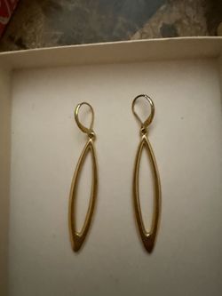 Gold tone long earrings with hook and back closure