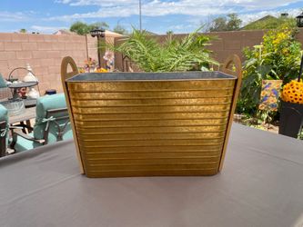 Gold Metal Bamboo Handled Basket Magazine Holder Storage Bin