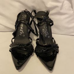 Pat and leather  Black Wrap Around Heels 