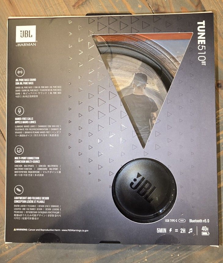 JBL Tune 510BT Wireless On-Ear Headphones With Purebass Sound, Blue, Medium