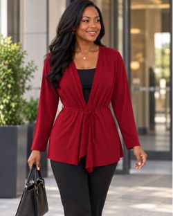 THE LOOK BY RANDOLPH DUKE Cardigan Burgundy Tie Waist Open Front Women’s Plus 1X