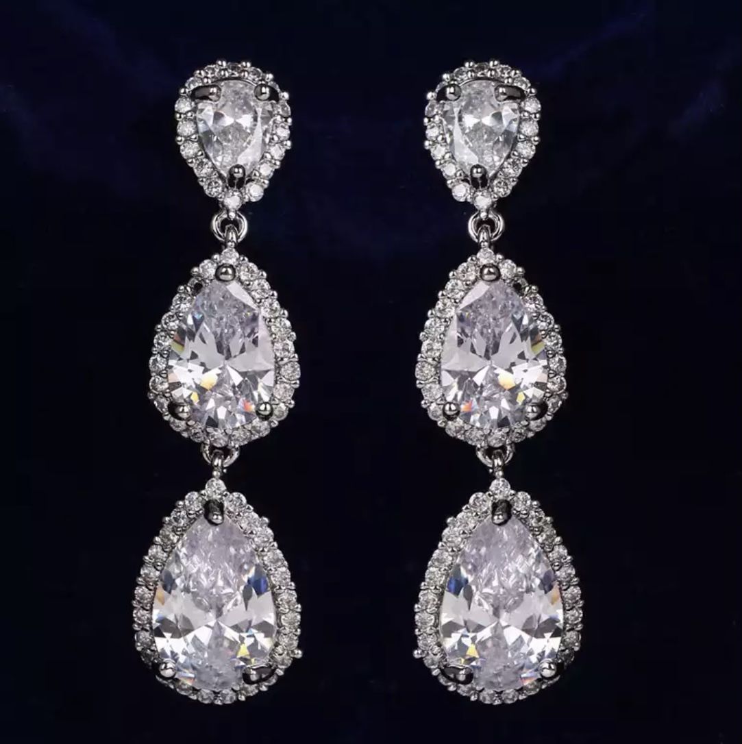 Wedding Earrings Round Water Drop Crystal Zirconia Wedding Engagement Bridal Jewelry