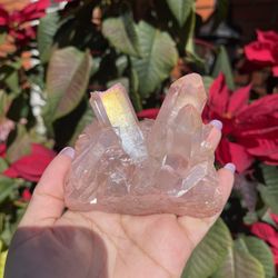 Pink aura Quartz Cluster