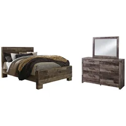 Derekson Queen Panel Bed with Mirrored Dresser Colossal Price Slash