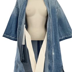 Sandrine Rose Jacket  Open Denim Kimono New With Tags Size M Raw Hem Inside Tie