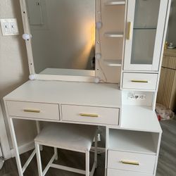 Vanity With Mirror and Stool 