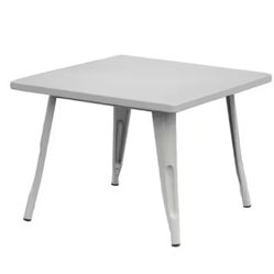 Kids White Metal Activity Table Square Glossy White Painted Finish 