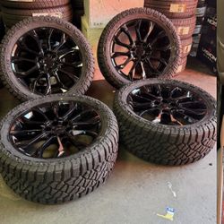 22” GLOSS BLACK WHEELS RIMS 6x139.7 CHEVY GLC CADILLAC + 33x12.50x22 TIRES-WE FINANCE 