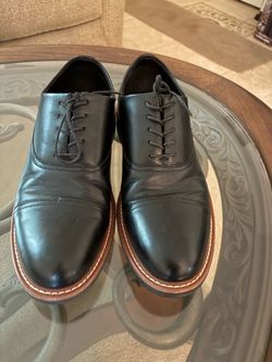Black Leather Cap-Toe Oxford Dress Shoes