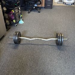 EZ Curl Bar w/ Weight Plates – Great for Home Gym