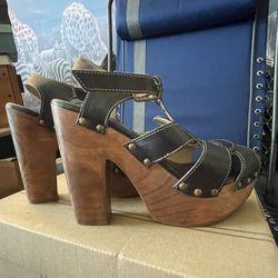 Black Burnished Summer Heels-worn Only Twice