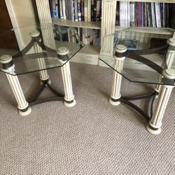 Two Beveled Glass End Tables