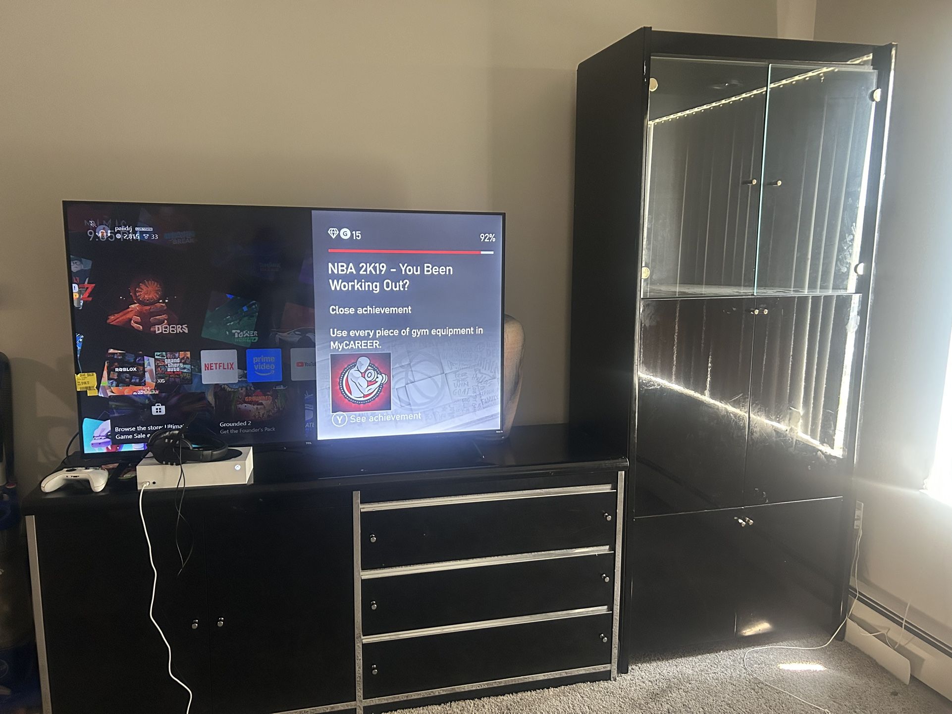 3 Piece Black Glass Shelving/ Dresser Set Living Room